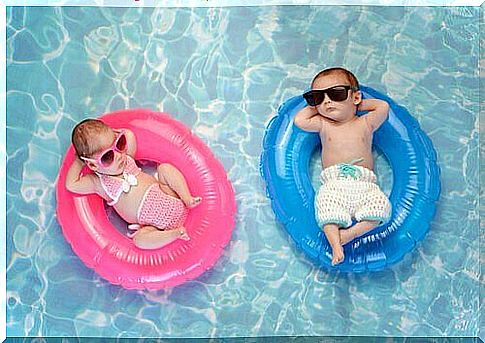 babies on a pool