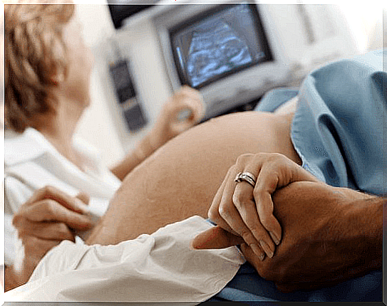 Making an ultrasound on a pregnant woman