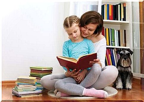 Mother reads to daughter