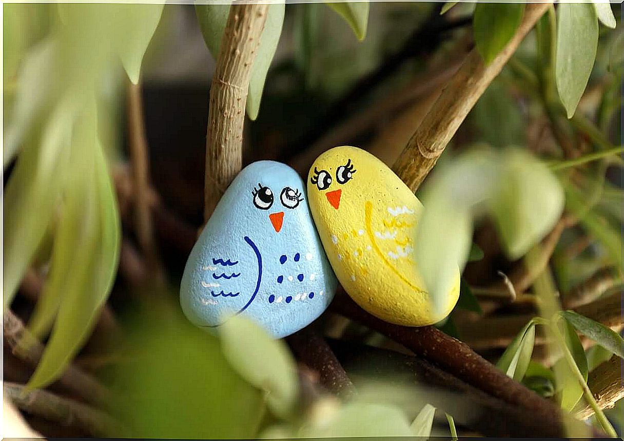 Birds painted on stones