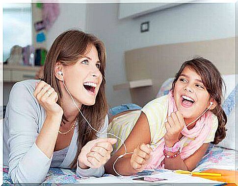 Mother and daughter listen to music from the 80s