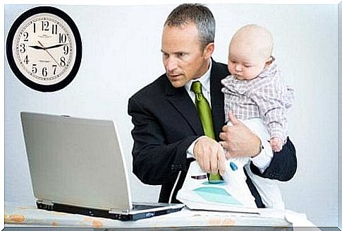 Working father with baby