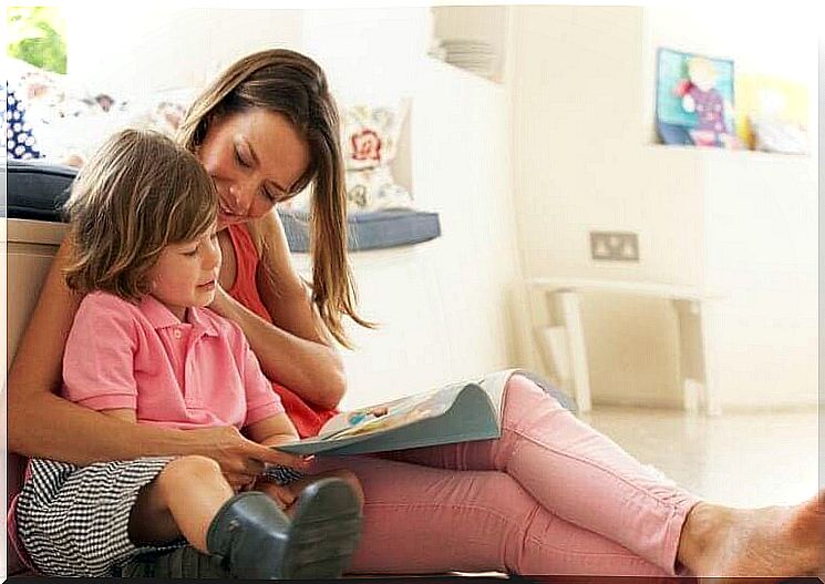 Mother reads to child