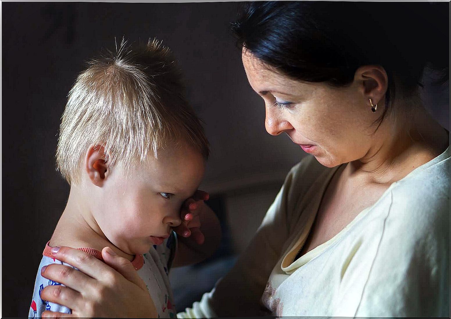 Mother talking to her angry child