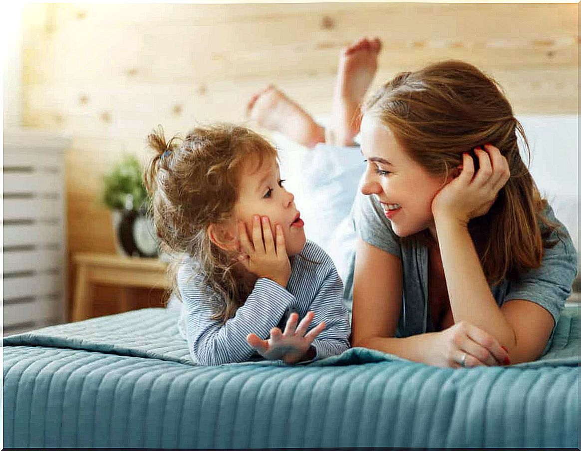 A mother talks to her daughter.